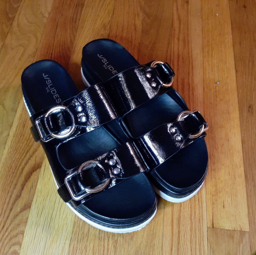 J / Slides Baha Size 10 Black Patent  J slides